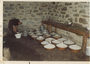 Bucchi De Giuli Assunta nella latteria di Salecchio Superiore mentre spanna il latte contenuto nelle conche (1968)